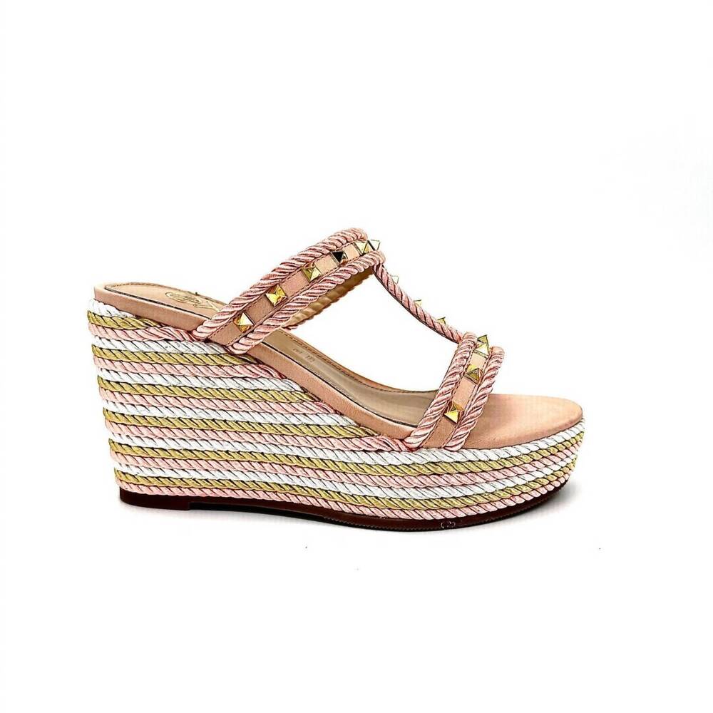 Women's Pink Strappy Espadrille Wedge Sandals